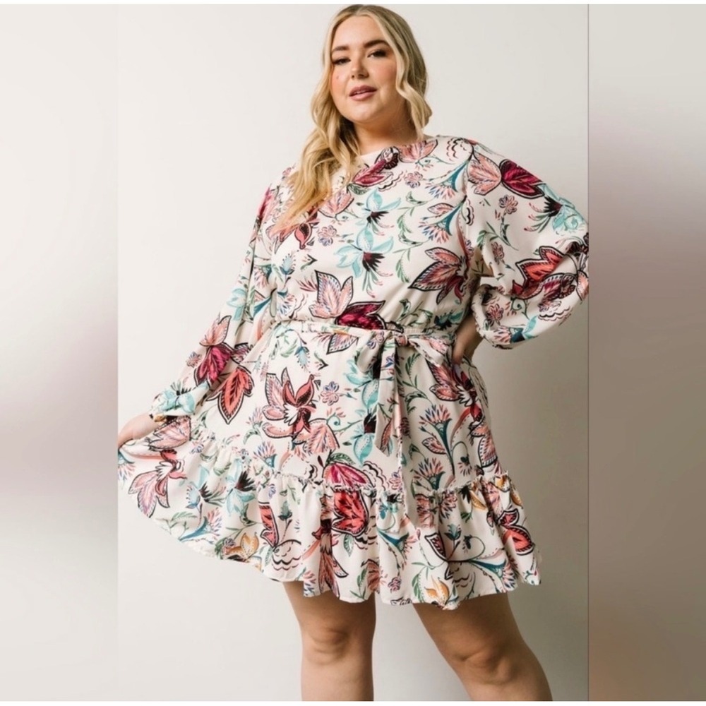 Baltic Born Tally Mini Dress Cream Floral Long Sleeve Plus Size 3X